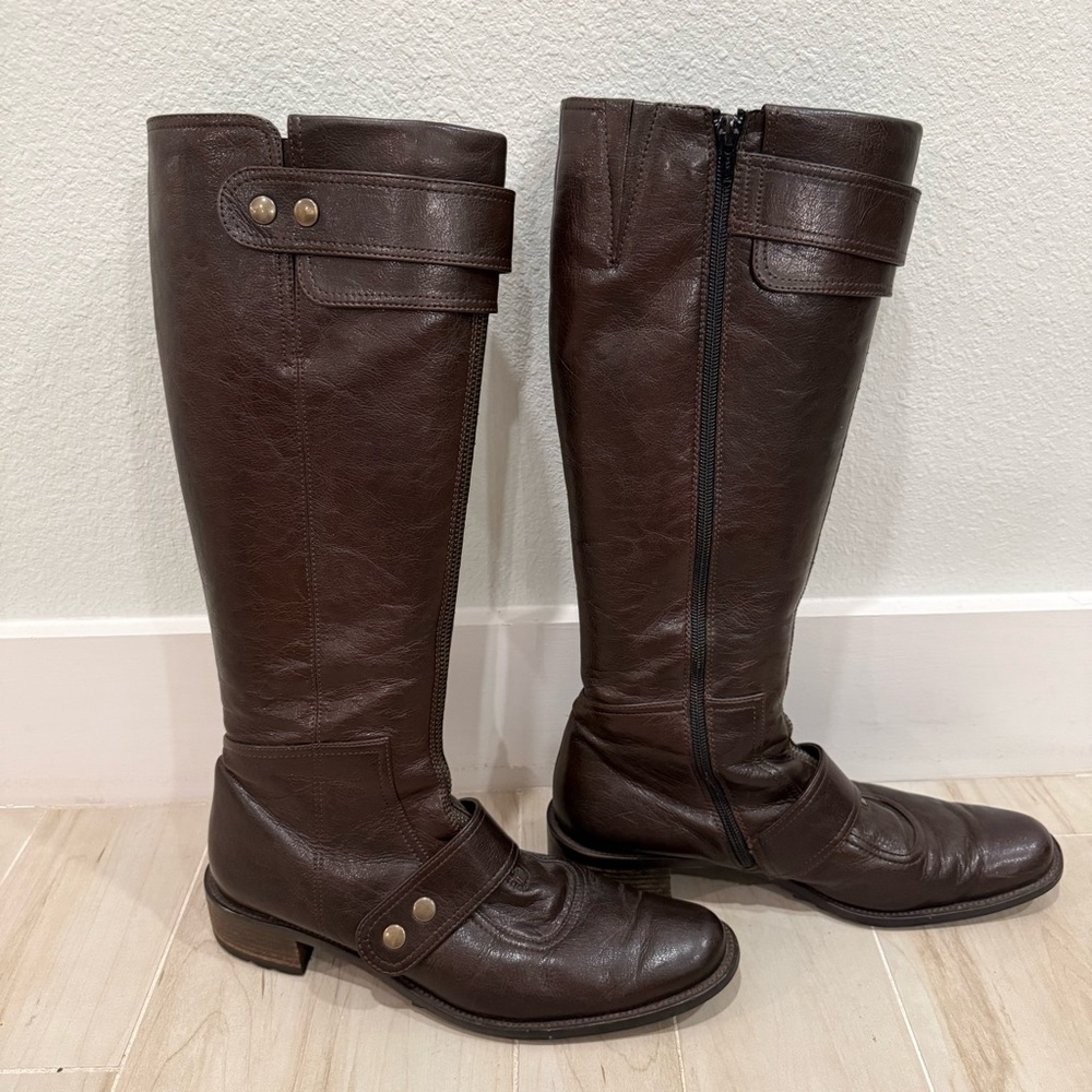 Paul Green Chocolate Brown Leather Calf‑High Boots Size 7.5